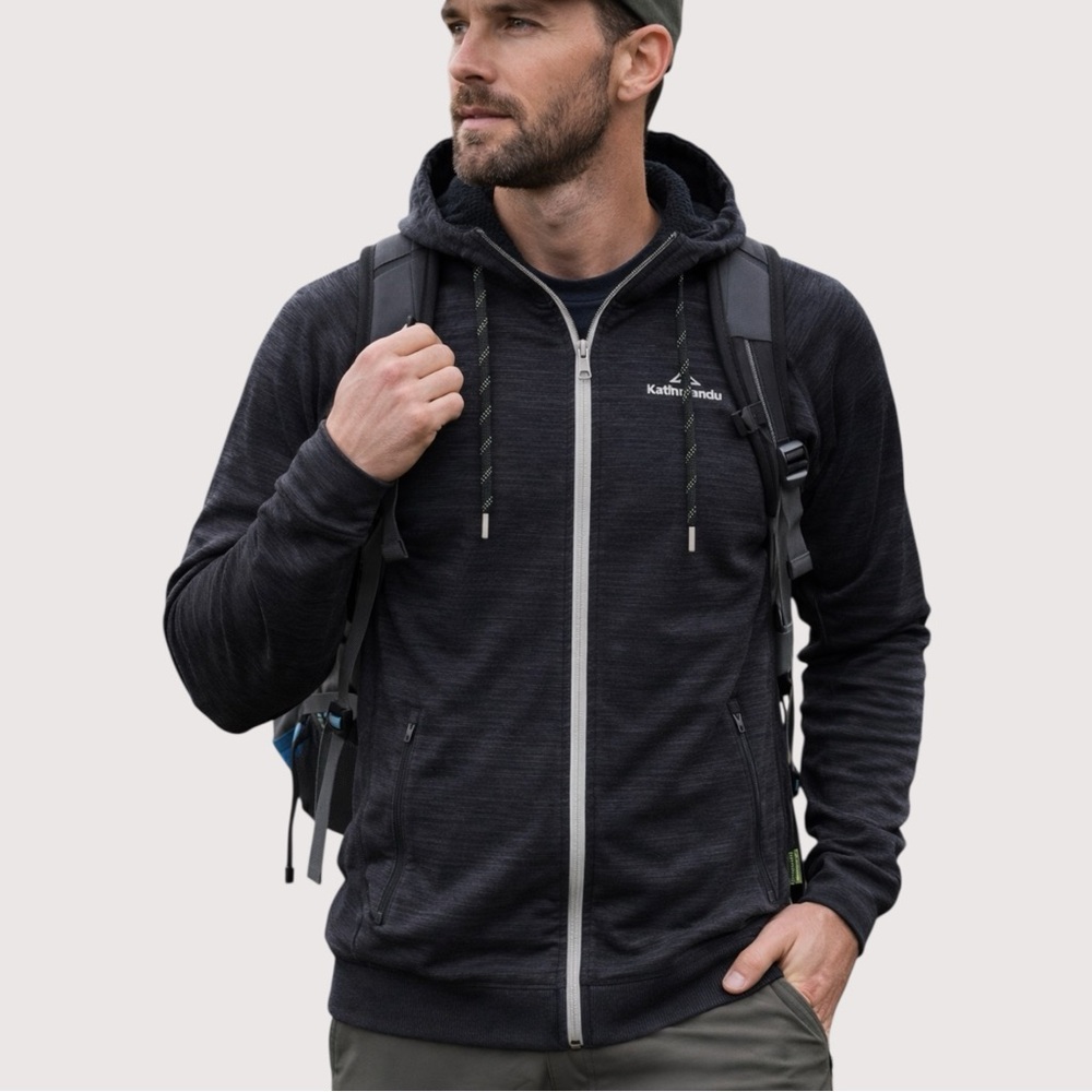 Kathmandu Men’s M Full Zip Technical Hoodie Charcoal Performance Fleece Jacket